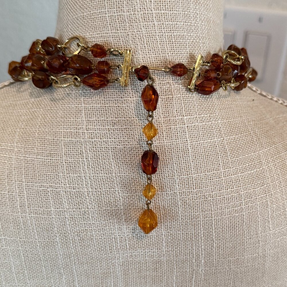 Vintage Amber Color Acrylic Bead Necklace - Picture 3 of 6